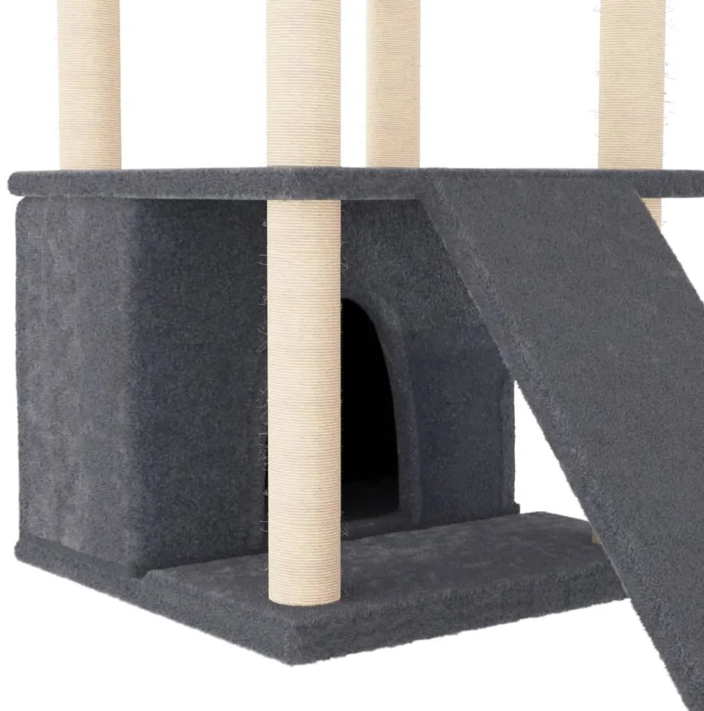 Árvore p/ gatos c/ postes arranhadores sisal 133cm cinza-escuro