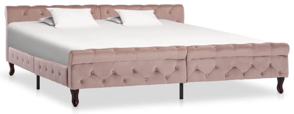 Estrutura de cama 200x200 cm veludo cor-de-rosa