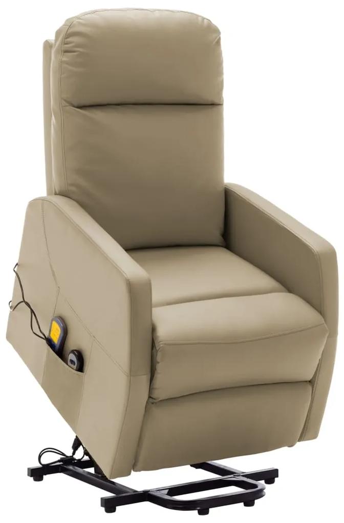 321379 vidaXL Poltrona massagens reclinável elevatória couro arti. cappuccino