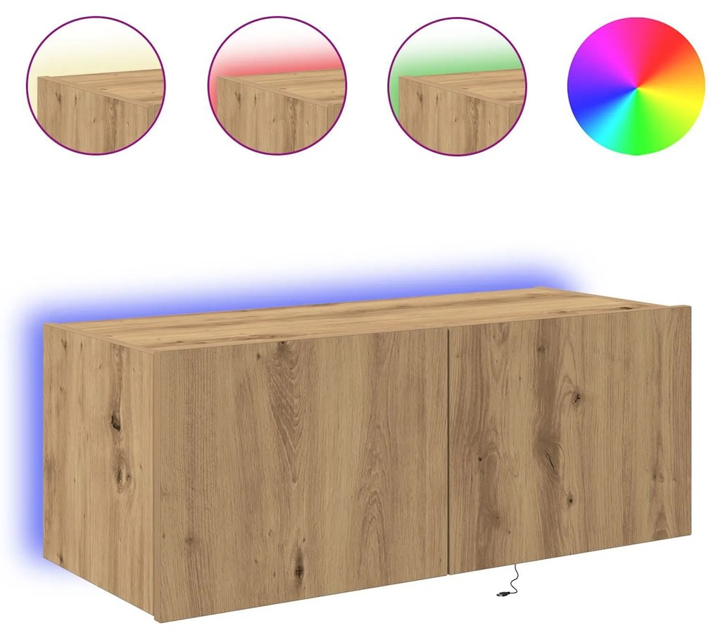 Armário de TV vidaXL com luzes LED Carvalho Artesanal 80x35x31 cm