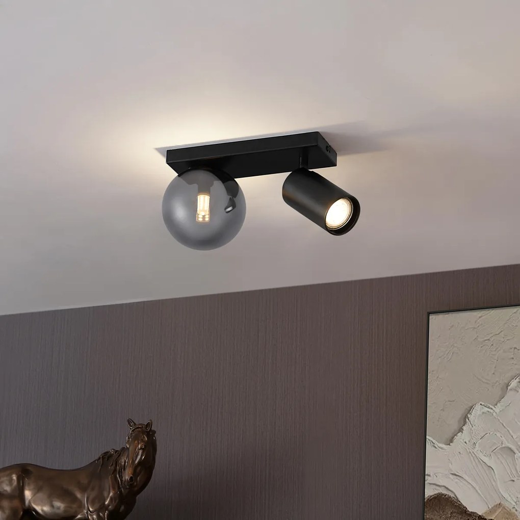 Plafon Moderno Preto 2-Luzes Inclinável - Lesly