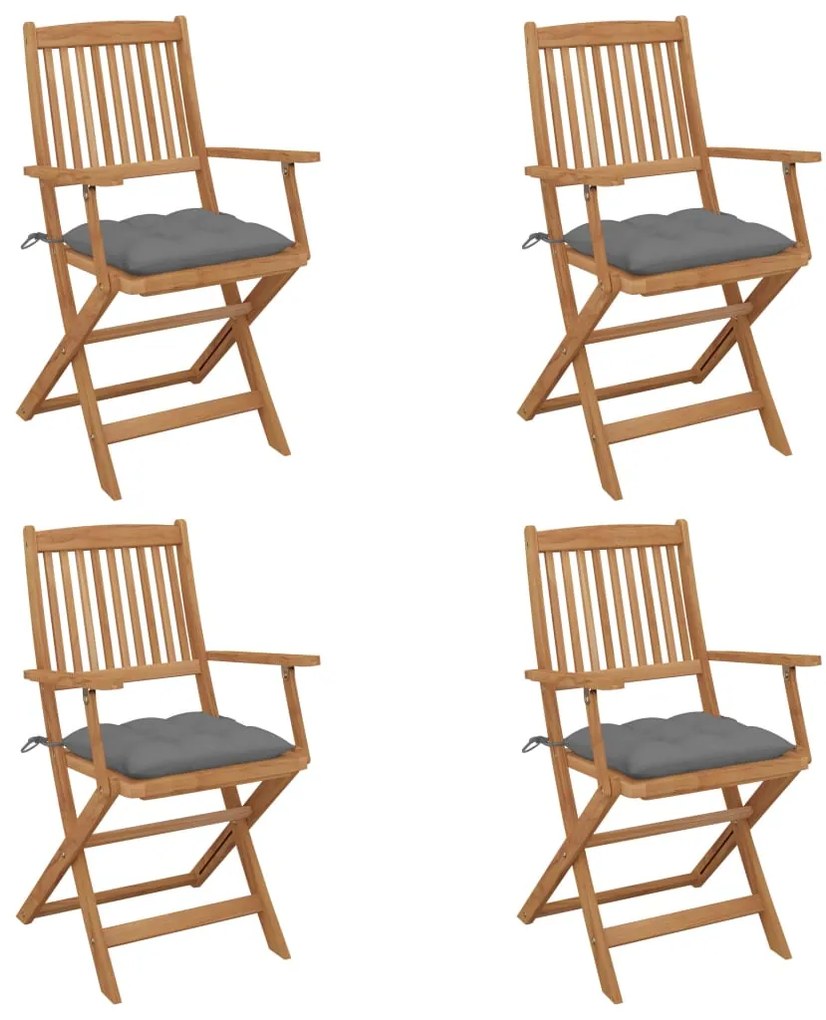 vidaXL Cadeiras de jardim dobráveis c/ almofadões 4 pcs acácia maciça