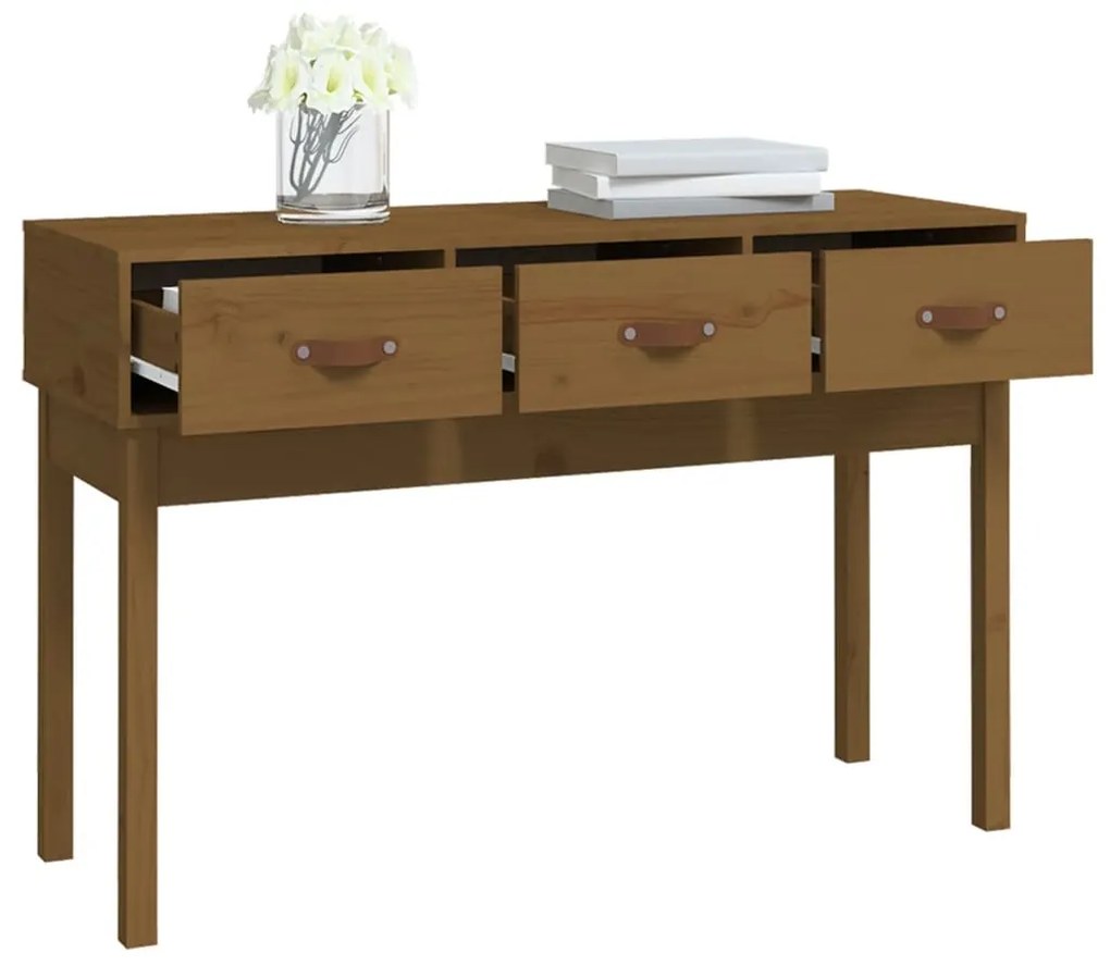 Mesa consola 114x40x75 cm madeira de pinho maciça castanho mel