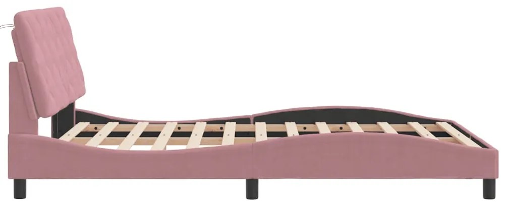 Estrutura de cama c/ luzes LED 120x200 cm veludo rosa