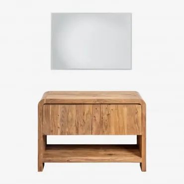 Conjunto De Móvel De Casa De Banho Em Madeira Vacry Castanho Acácia & Sem Lavatório & Led Retangular E Anti-embaciamento 100x70 Cm Riben & Sem Torneir