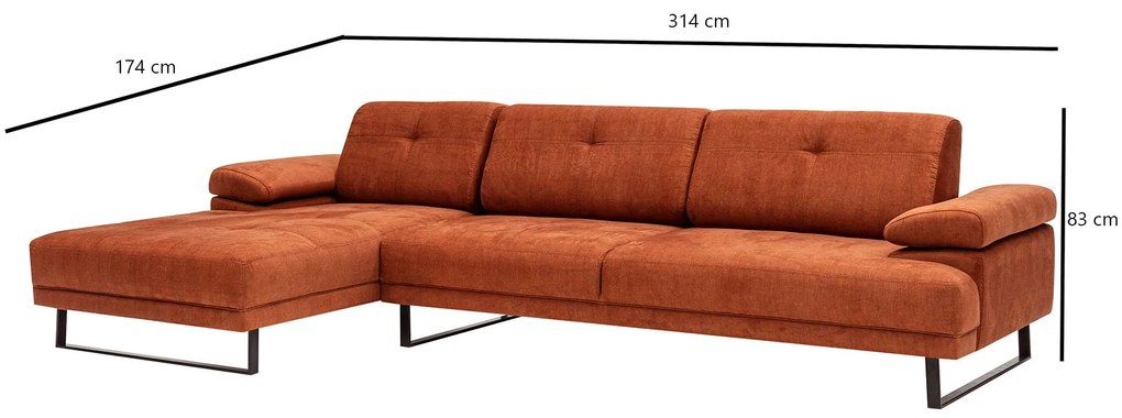 Sofá de Canto Mustang – Laranja – 174 x 314 cm