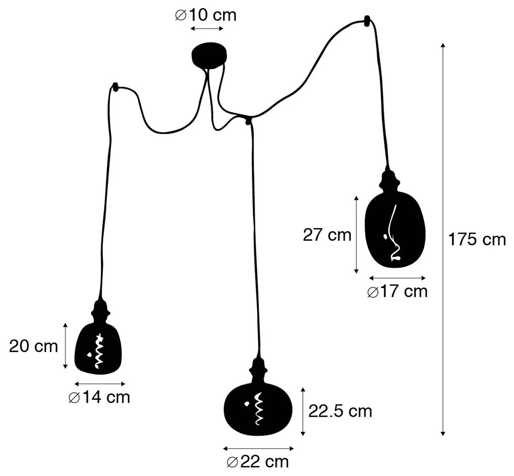 Candeeiro suspenso dourado 3 luzes incl. LED regulável - Cava Luxe Moderno