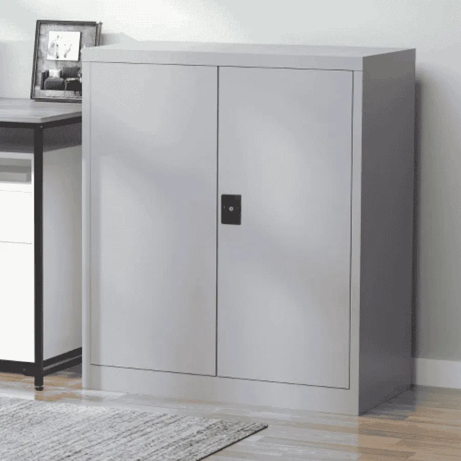 Armário de Escritório Metálico com 2 Portas Fechadura Prateleira Ajustável Armário Metálico 80x40x92,5 cm Cinza