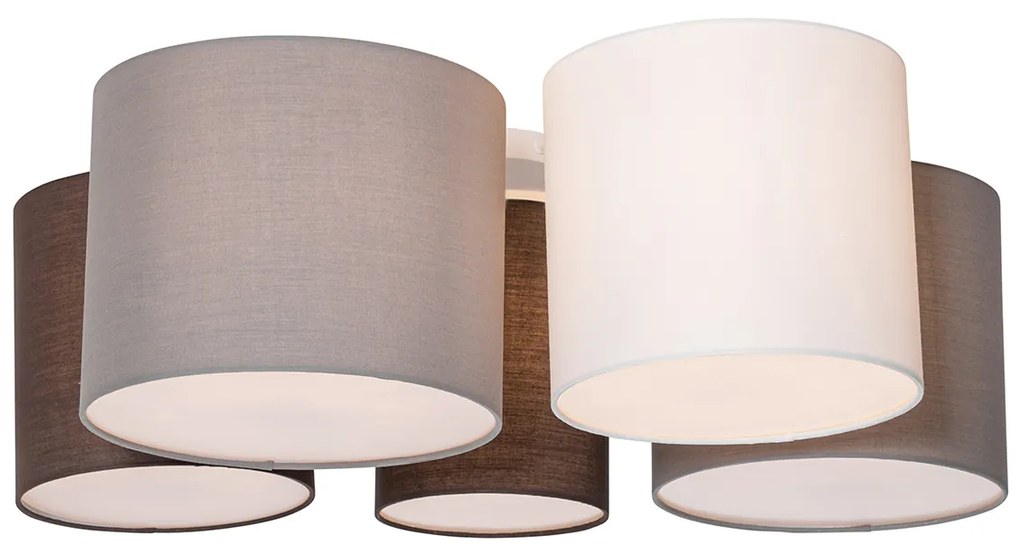 Candeeiro de teto branco, cinzento e castanho 5 luzes - Multidrum Moderno