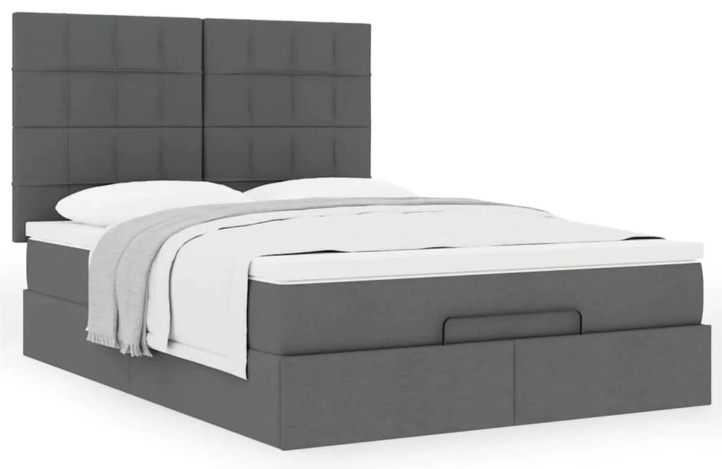 Estrutura cama otomana colchão 140x200cm tecido cinzento escuro