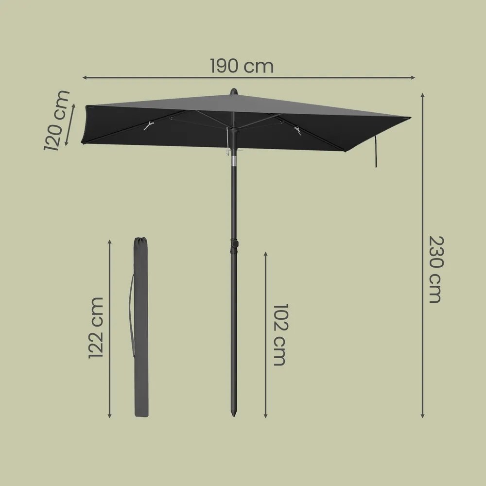 Guarda-sol 190 x 120 cm, proteção solar UPF 50+ para jardim, terraço e praia, dobrável Cinza
