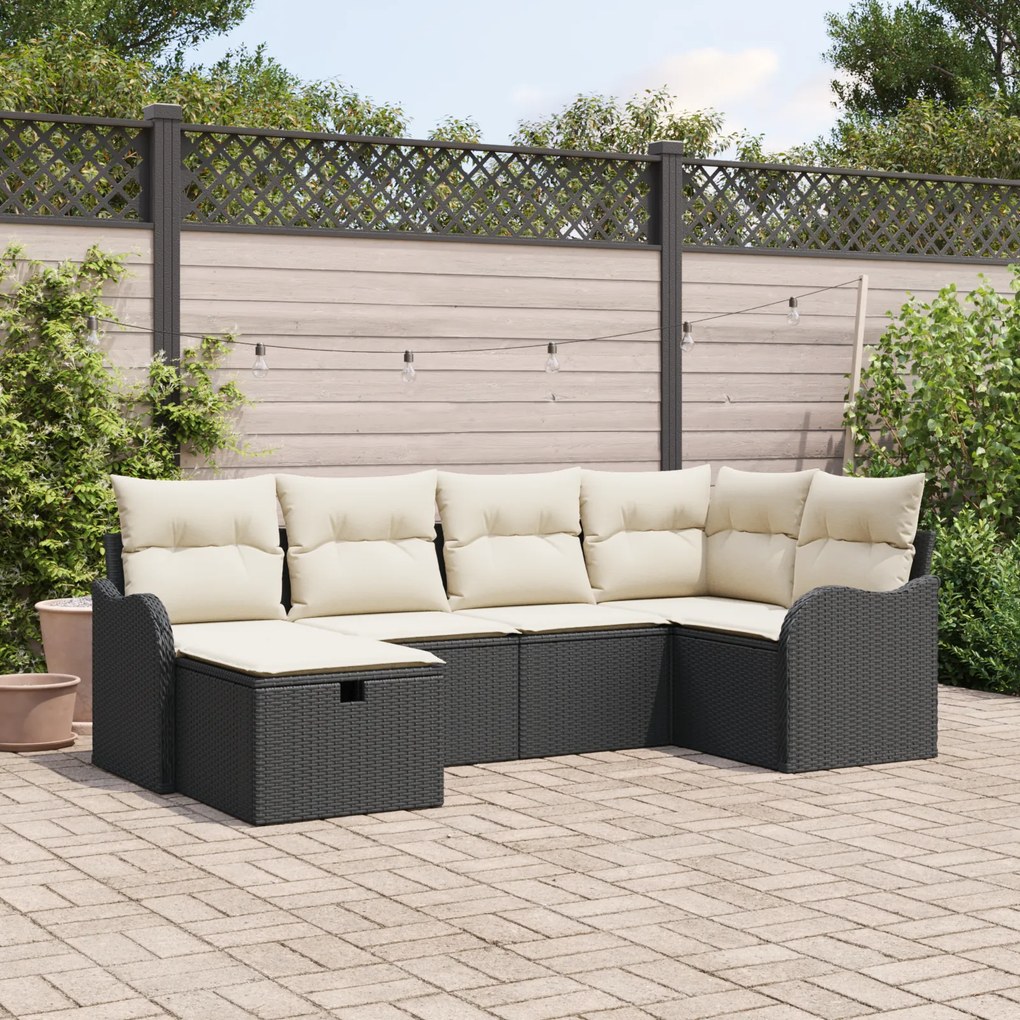 Conjunto de Sofá de Jardim vidaXL com Almofadas Preto Vime PE, Sofá de
