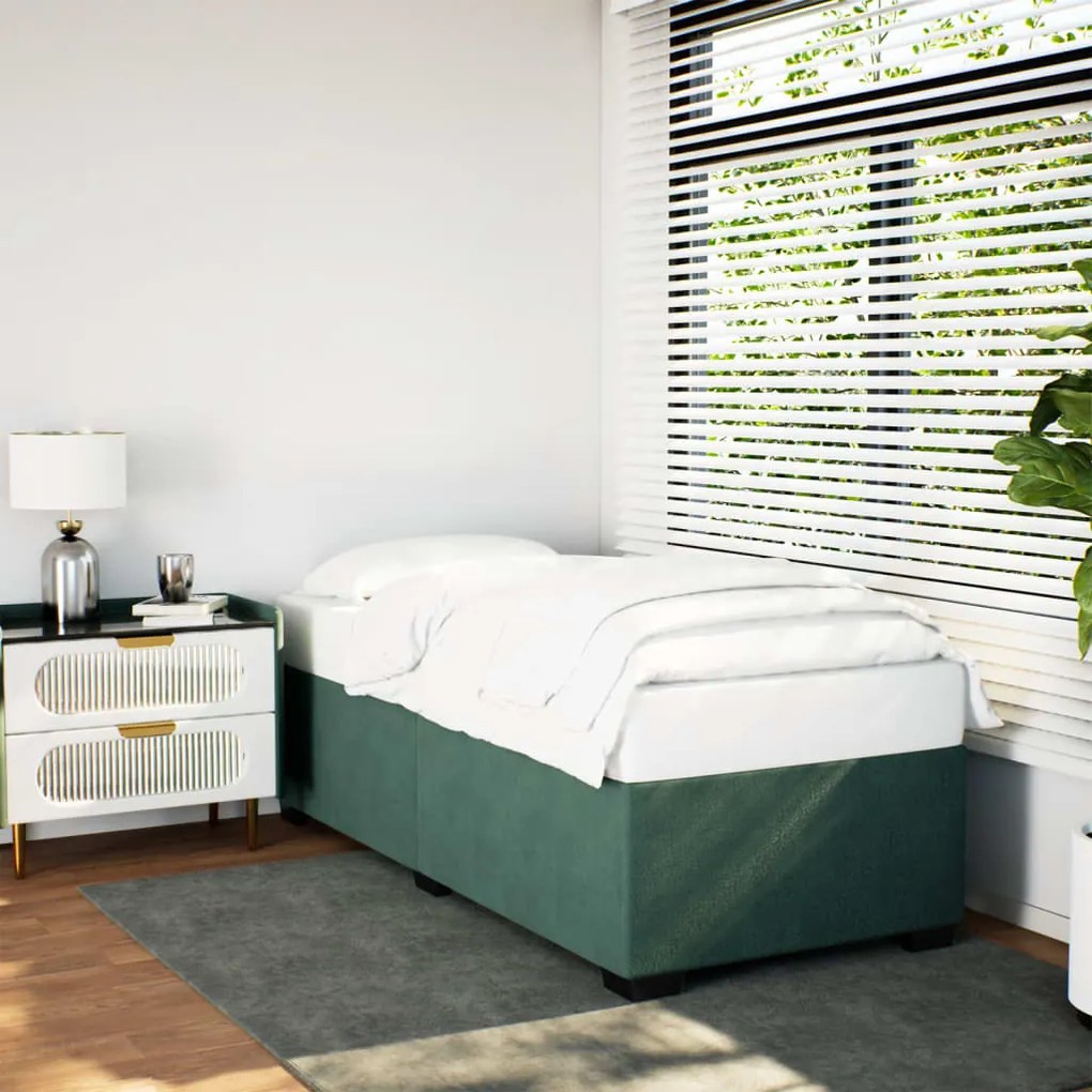 Estrutura de cama sem colchão 90x190 cm veludo verde-escuro