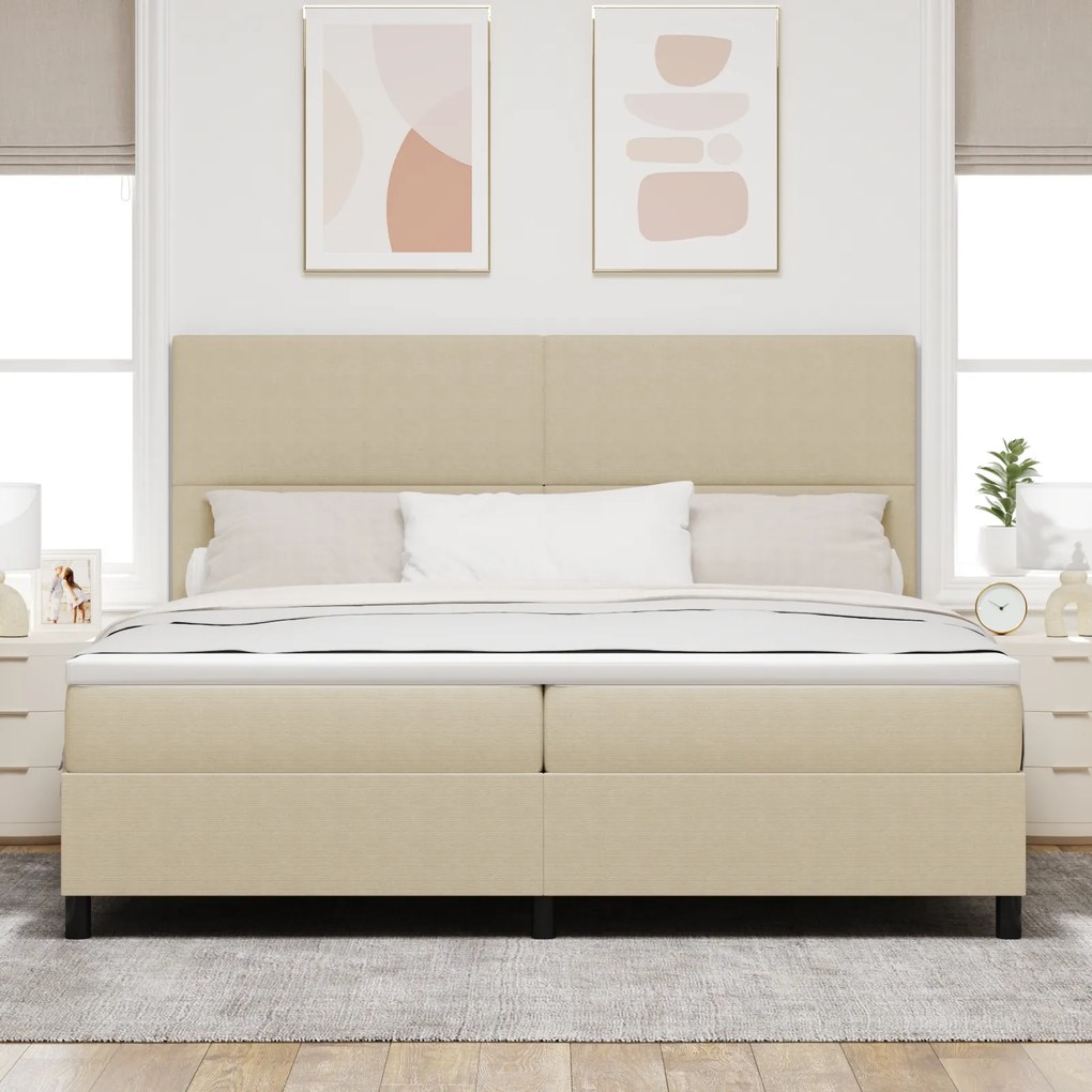 Cama Box Spring com Colchão Bege 200x200 cm Tecido de Corduroy