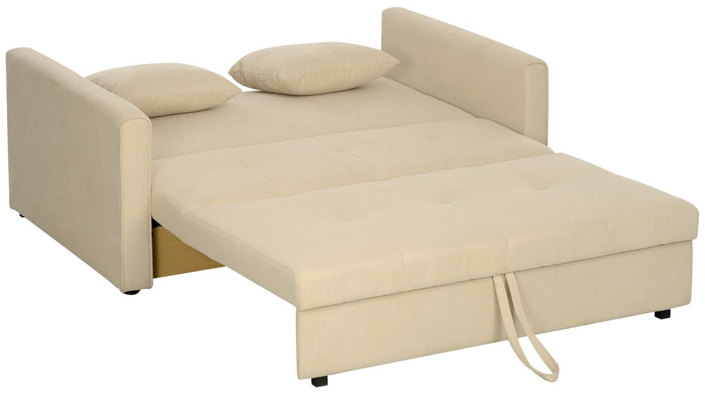 Sofá Cama de 2 Lugares com 2 Almofadas Apoio para os Braços e Armazenamento Sofá Duplo Moderno 152x101x81 cm Bege