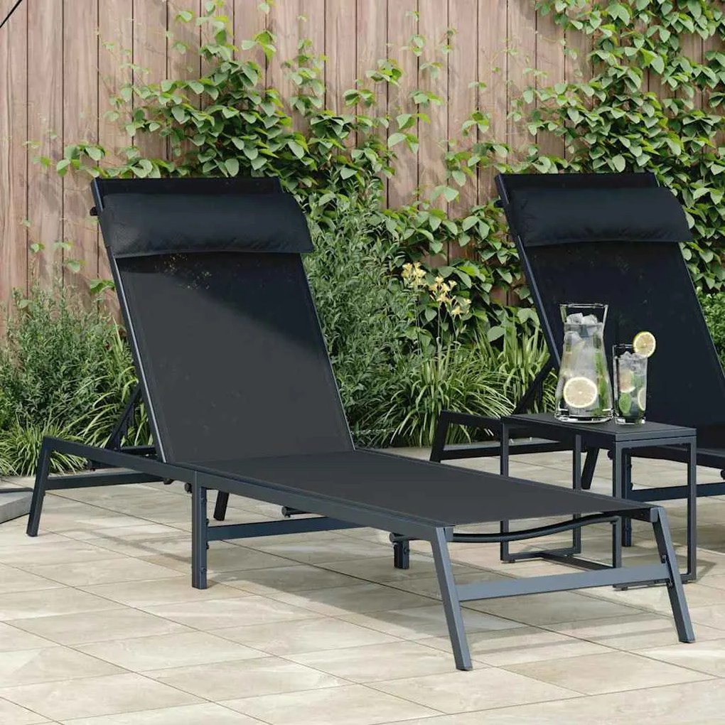 vidaXL Espreguiçadeira 1-pessoa Preto 197 x 54 x 86 cm Aço e textileno