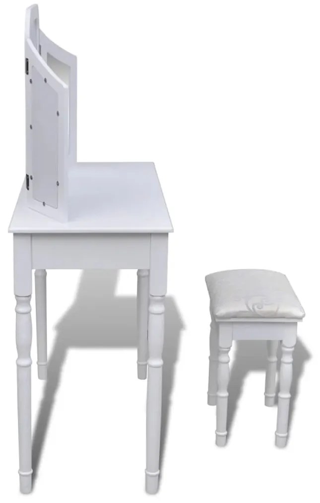 Toucador com espelho 3-em-1 e banco 2 gavetas branco