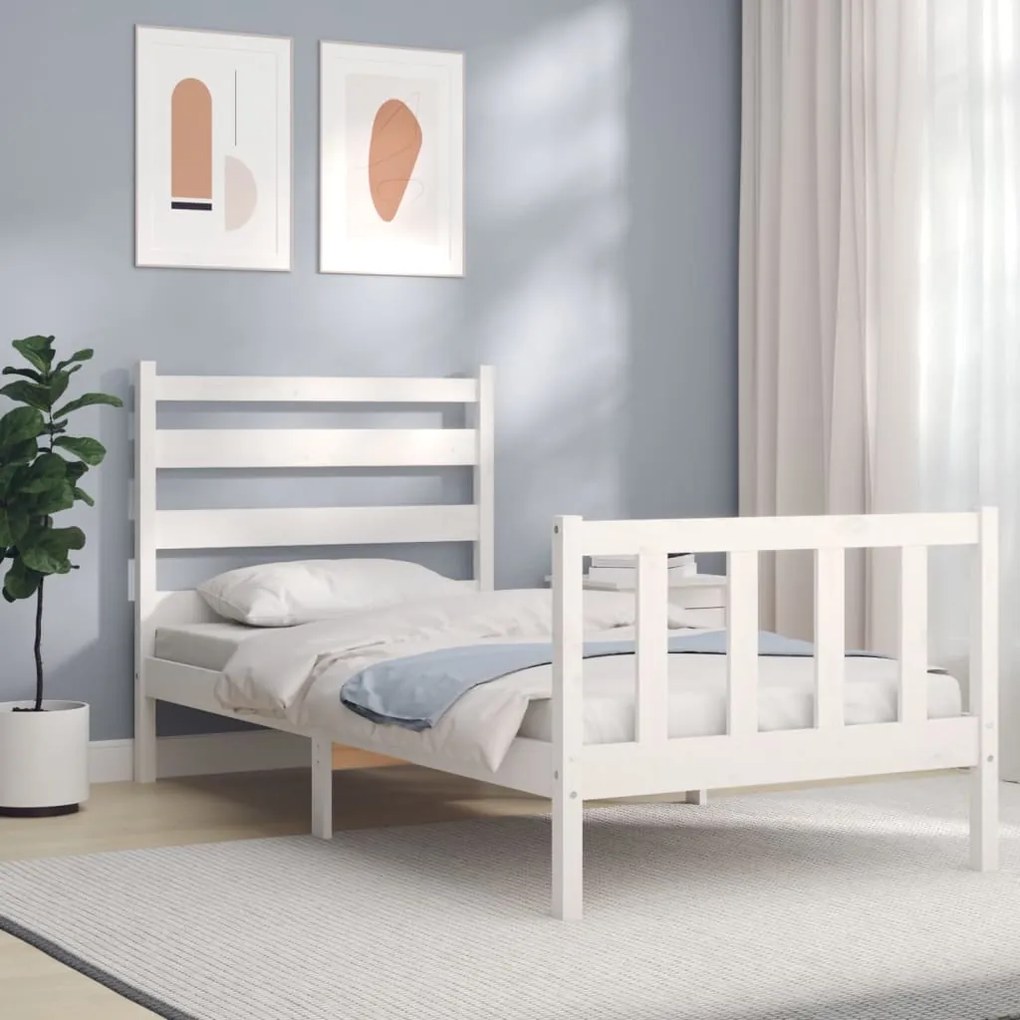 Cama sem colchão 100x200 cm madeira de pinho maciça branco