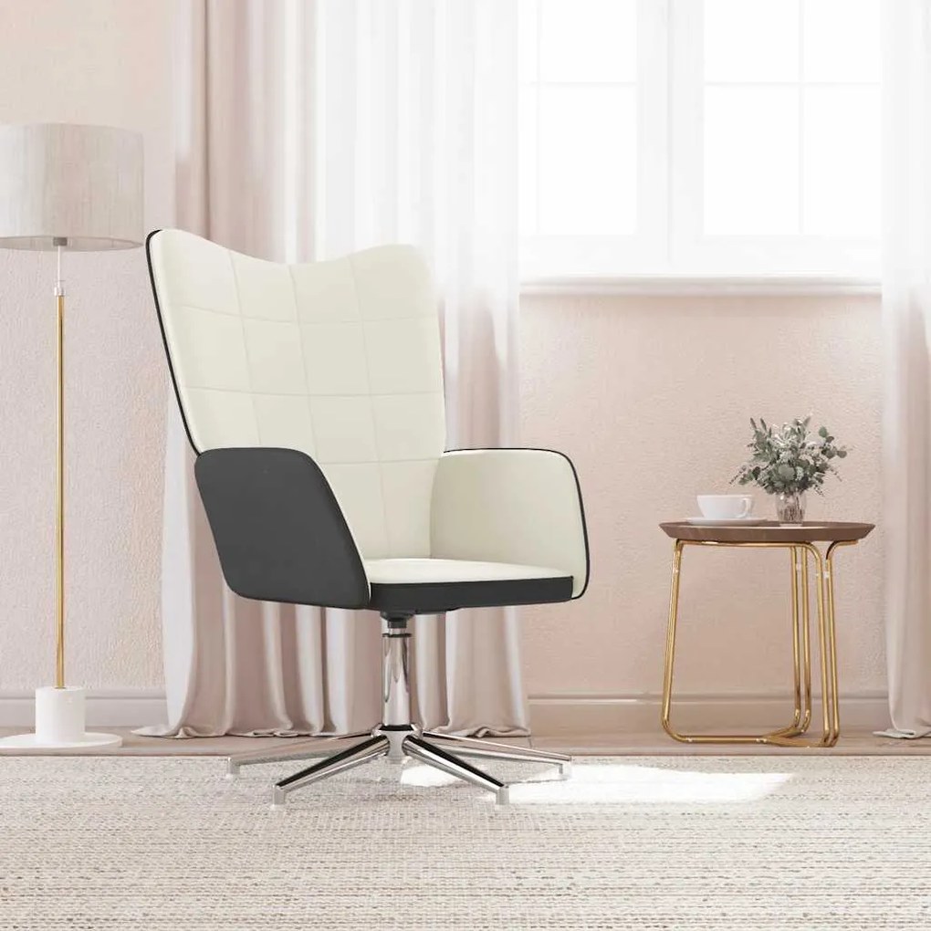 vidaXL Cadeira de descanso PVC e veludo branco nata