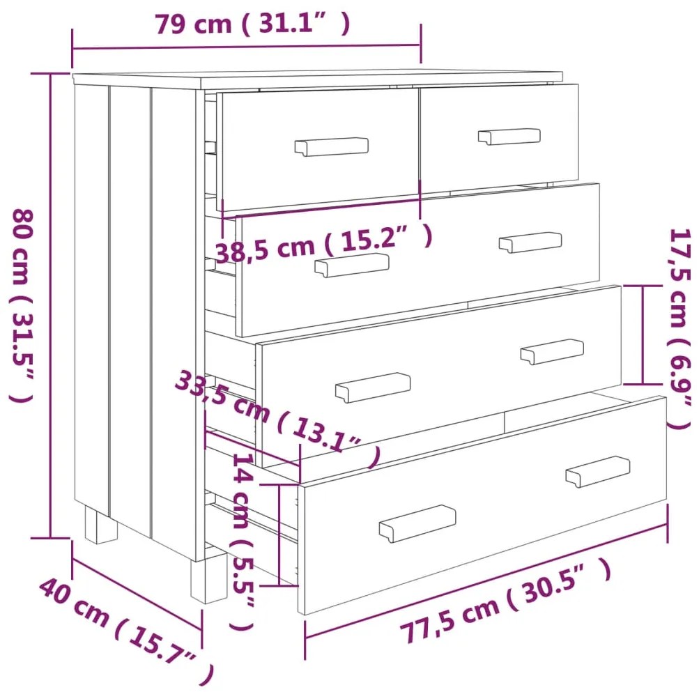 Aparador HAMAR 79x40x80 cm pinho maciço cinza-claro