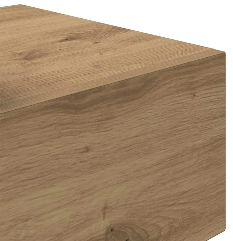 Mesa de Cabeceira vidaXL com Luzes LED Carvalho Artesanal 100x36x49 cm