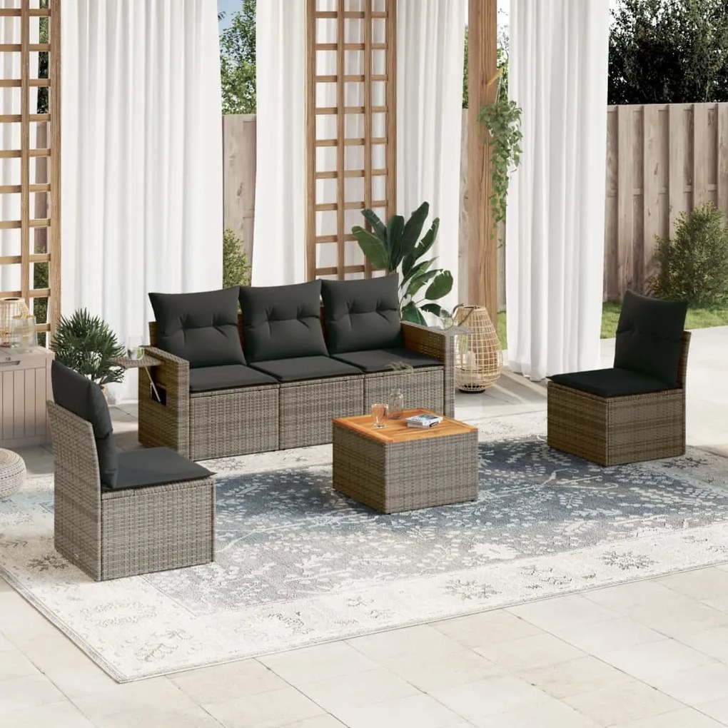 vidaXL 6 pcs conjunto sofás de jardim com almofadões vime cinzento