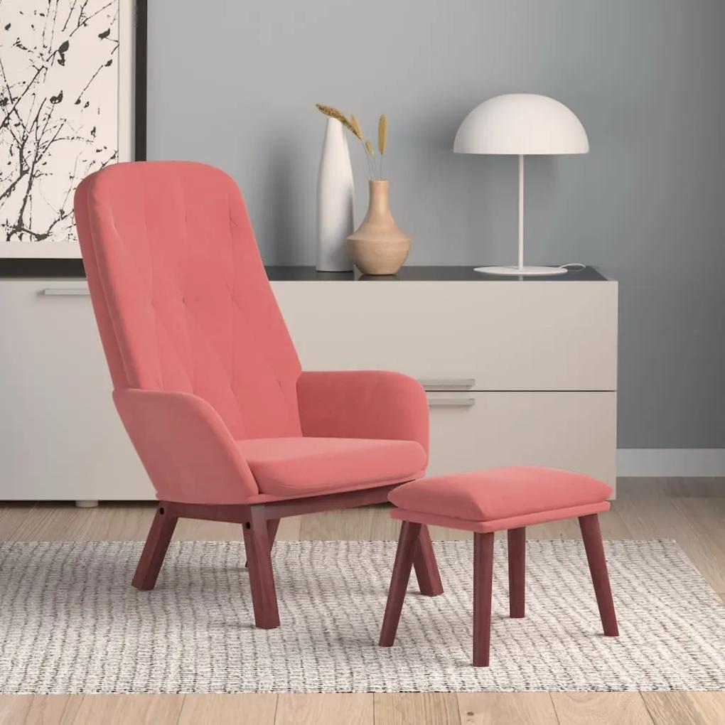 3097660 vidaXL Cadeira de descanso com banco p/ pés veludo rosa