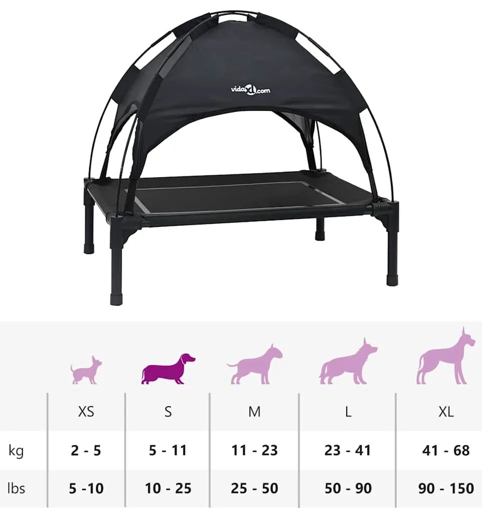 Cama Elevada para Cães com Telhado Removível Aço Preto