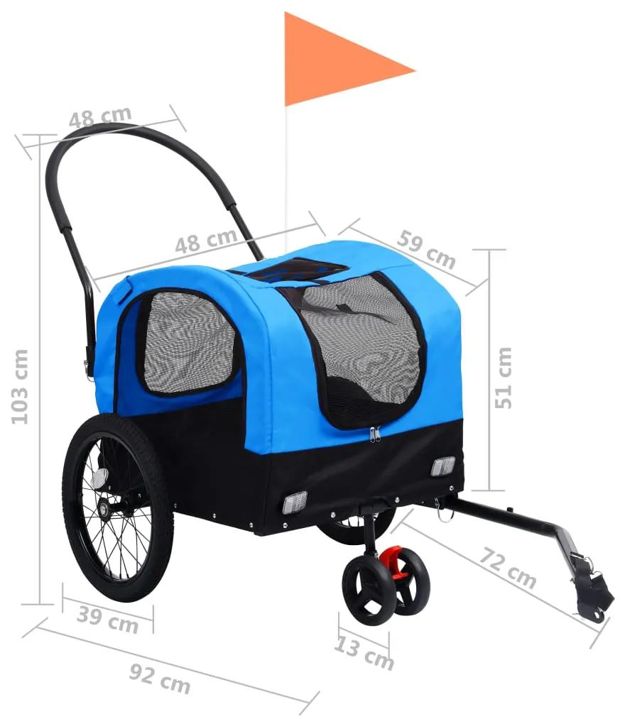 Reboque bicicletas/carrinho para animais 2-em-1 azul/preto