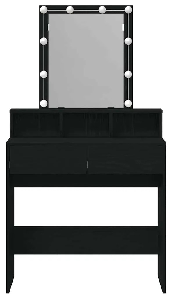 Mesa de Maquiagem com Espelho e Luzes LED Carvalho Preto Madeira Engen