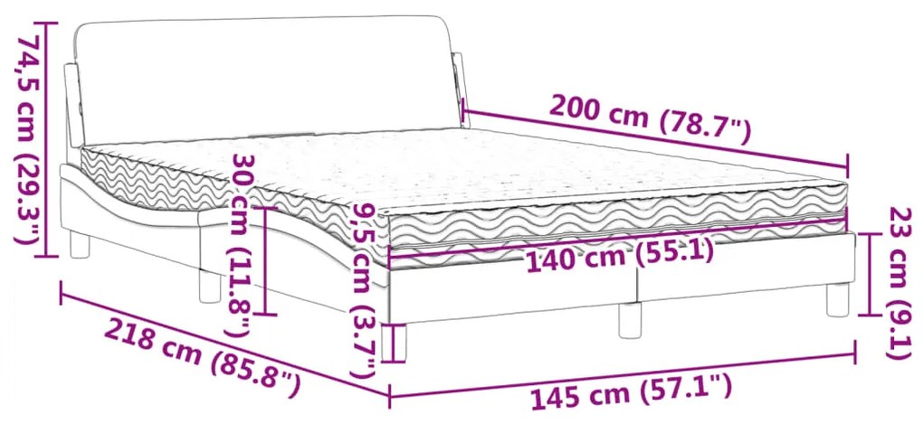 Cama com colchão 140x200 cm couro artificial preto e branco