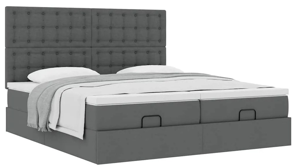 Estrutura de cama otomana com colchões tecido cinzento escuro