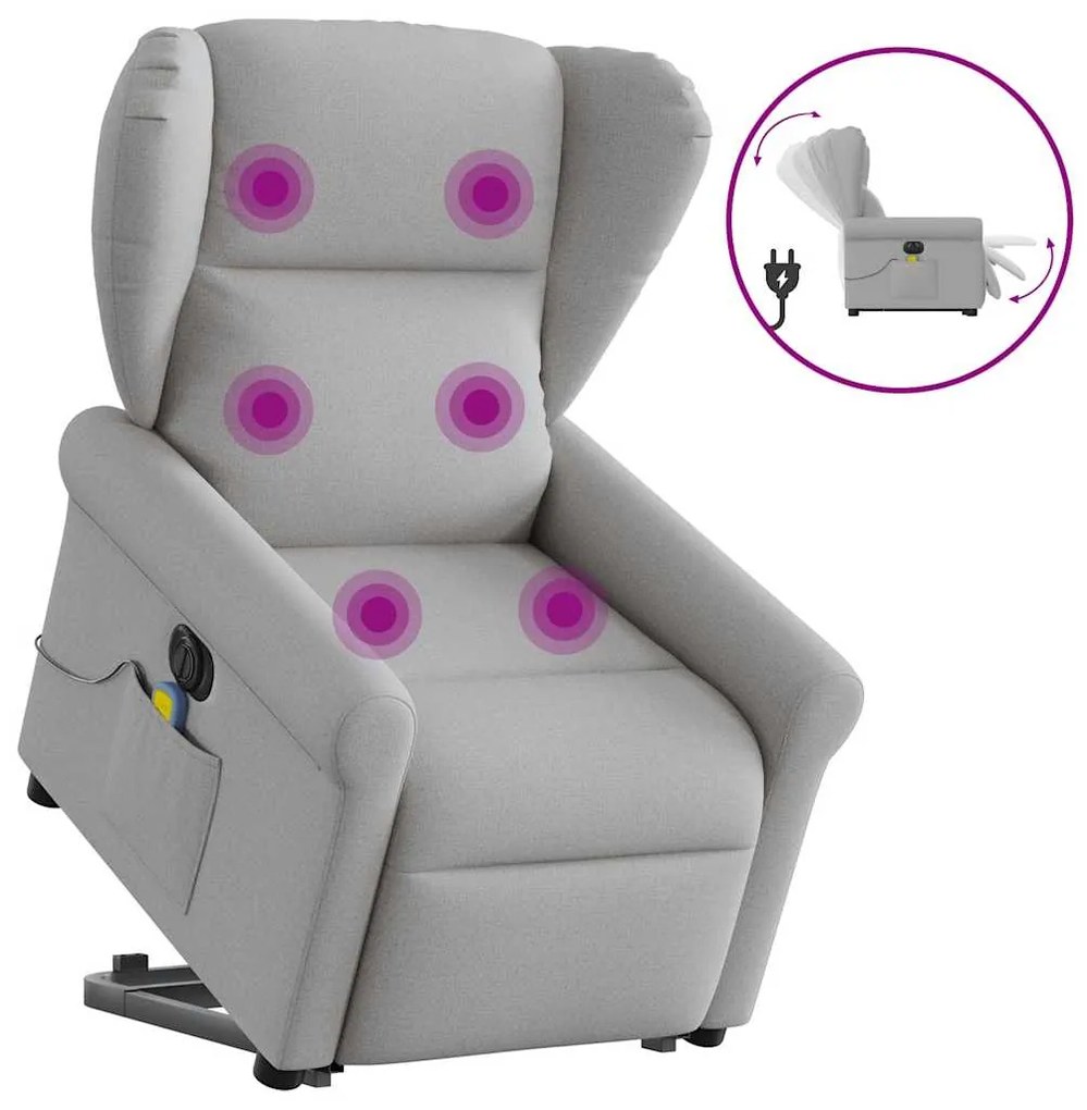Poltrona elétrica elevatória massagens tecido cinzento-nublado