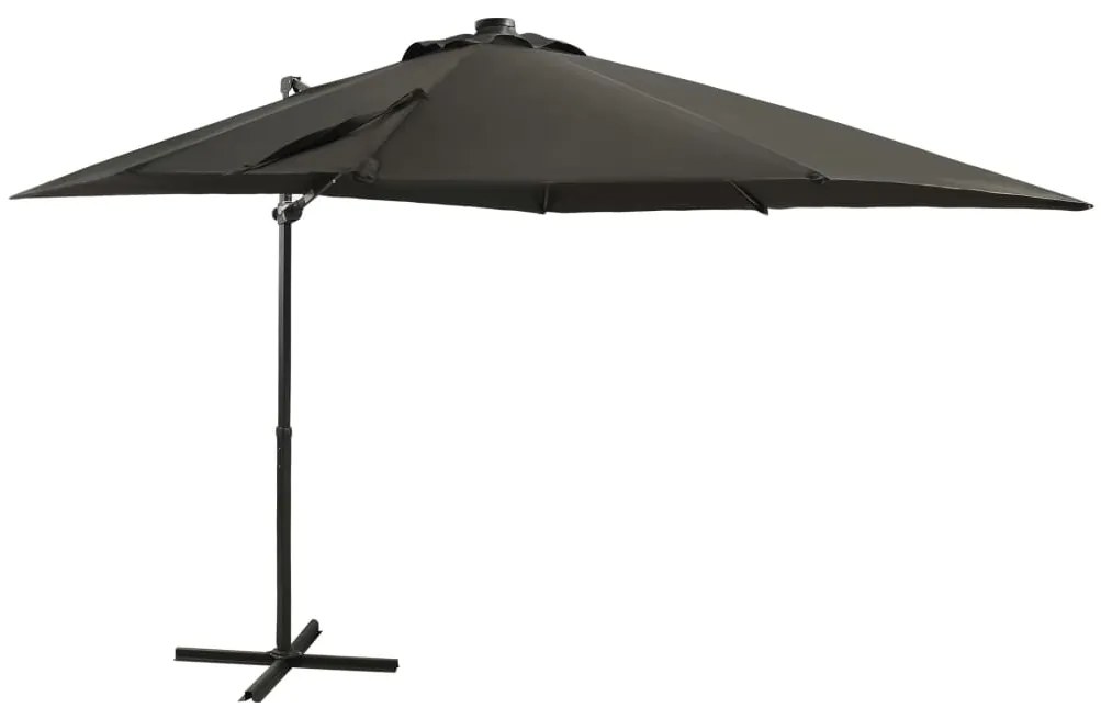 Guarda-sol jardim cantilever c/ poste/luzes LED 250cm antracite