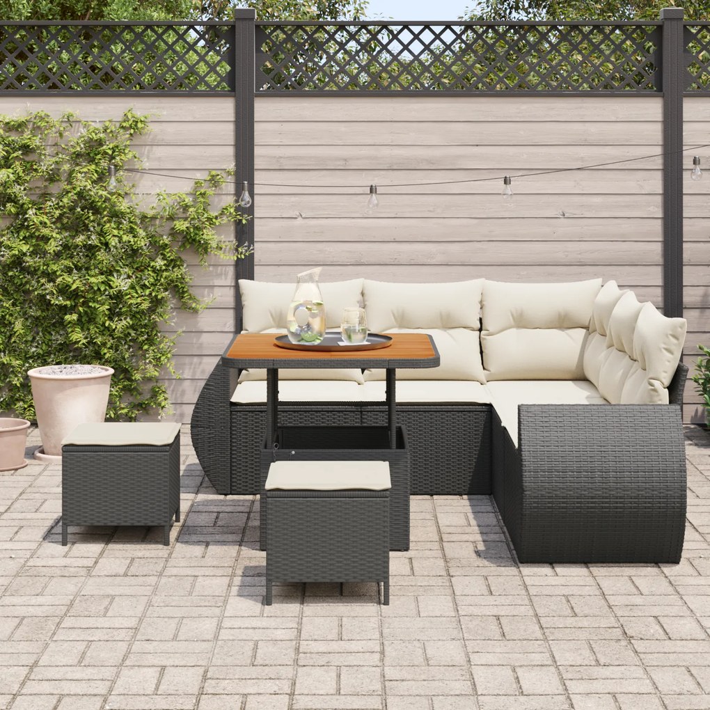 Conjunto de Sofá de Jardim vidaXL de 8 Peças com Almofadas Preto Ratta