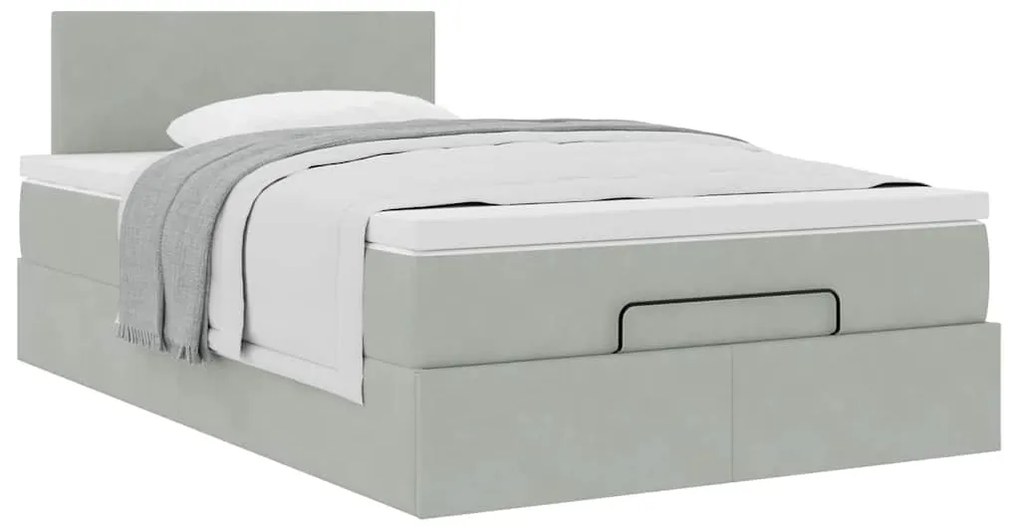 Cama otomana com colchão cinza claro 120x190 cm Veludo