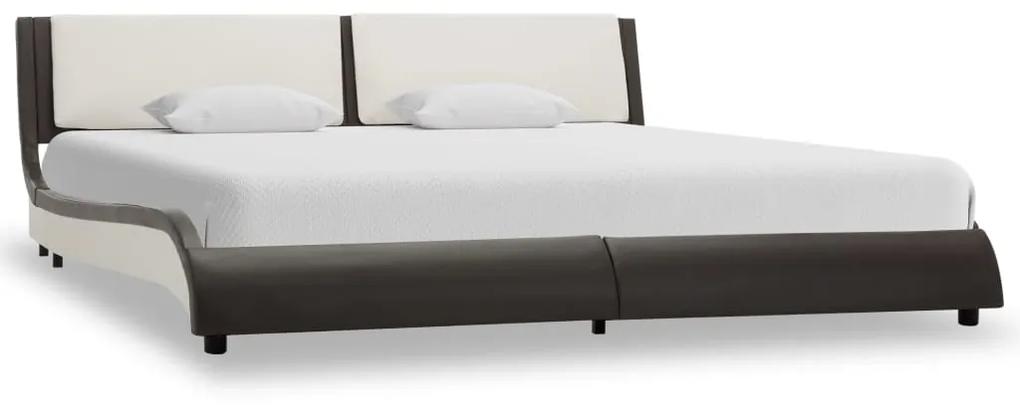 280461 vidaXL Estrutura de cama 150x200 cm couro artificial cinzento e branco