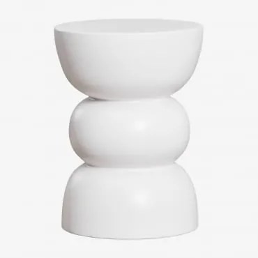 Mesa Auxiliar Redonda Ø35 Cm Em Dolomita Tiyi Branco Quebrado - Sklum