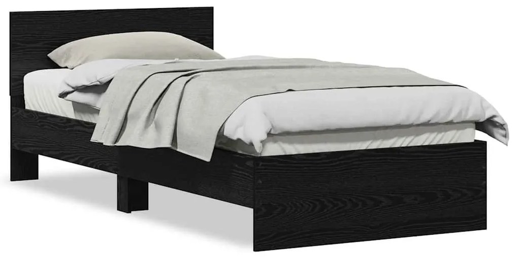 Estrutura de Cama com Cabeceira Carvalho Preto 90x200 cm Madeira de En