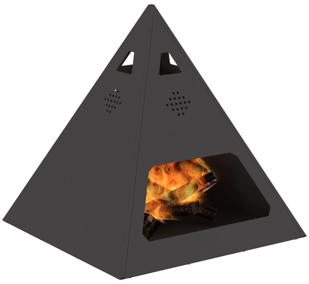 Fogueira Pyramid vidaXL Preto 50x50x51 cm Aço