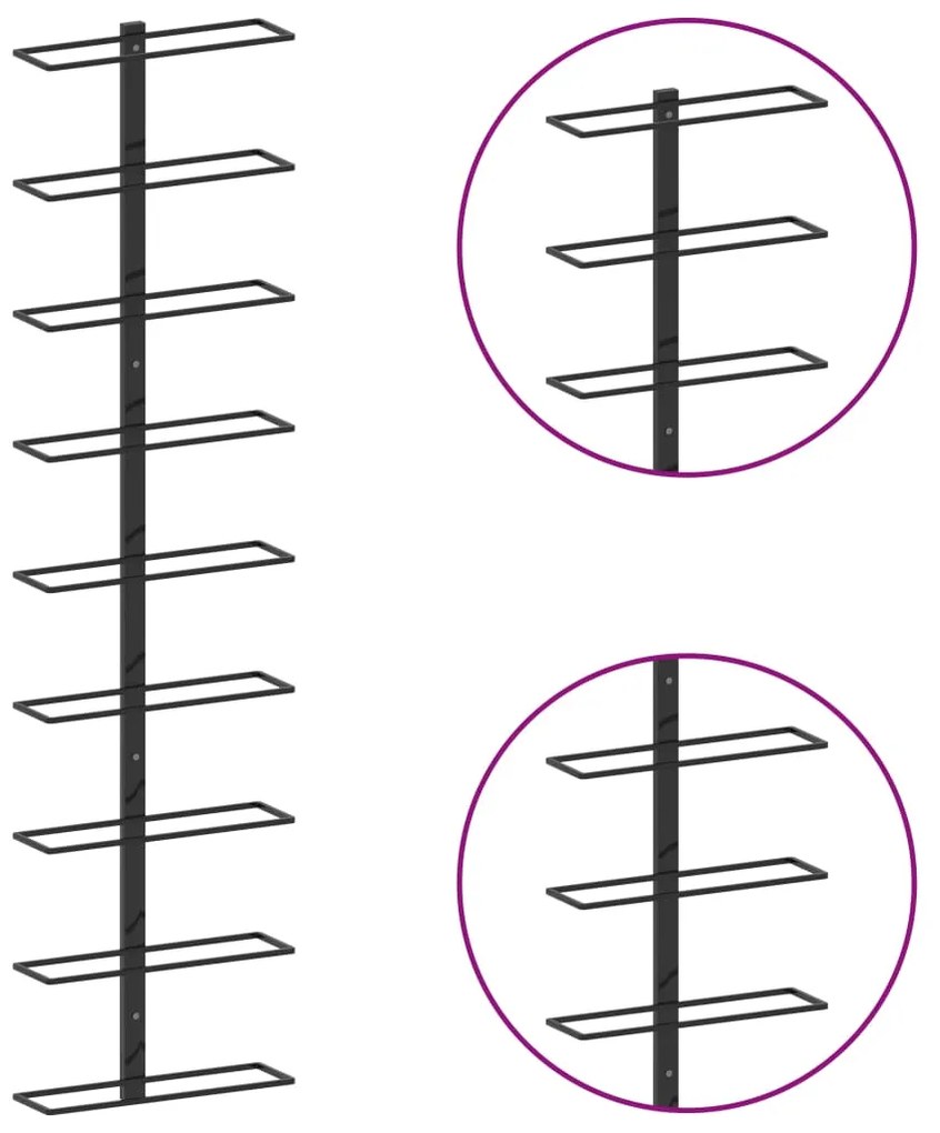 Garrafeira de parede para 9 garrafas ferro preto
