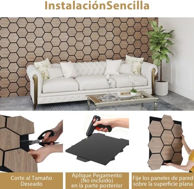 Conjunto de 4 painéis acústicos 81 x 66 cm com 9 painéis hexagonais de madeira absorvente de som para redução de ruído