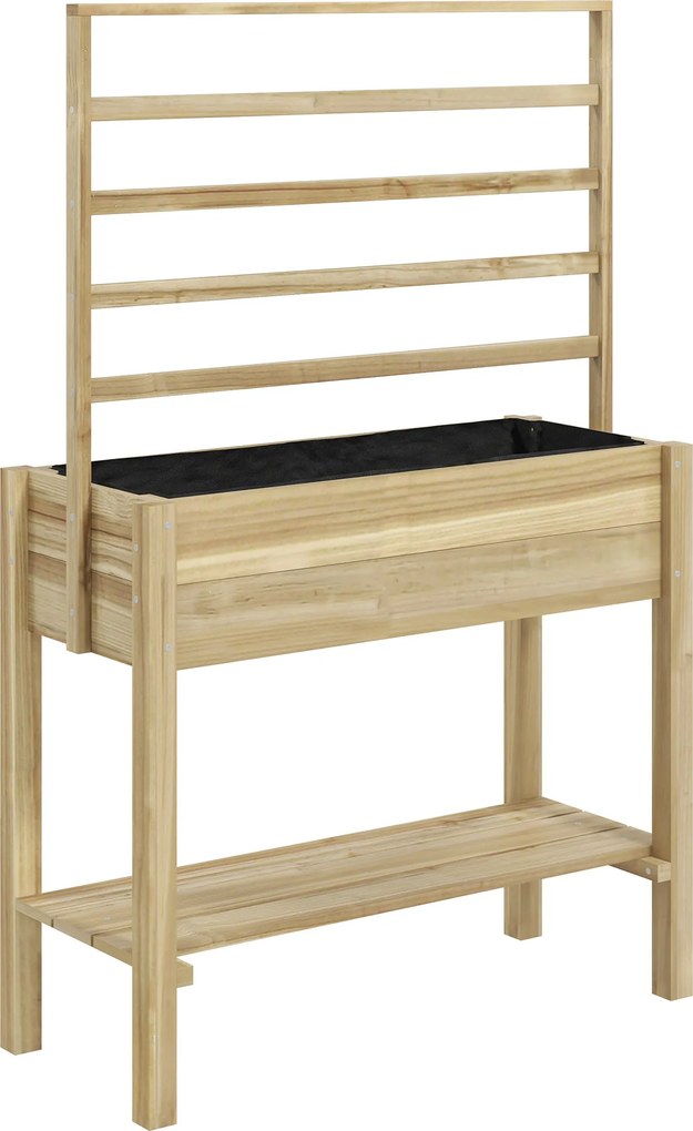 Outsunny Canteiro Elevado com Treliça e Prateleira Pinho Natural 88x37x137 cm | Aosom Portugal