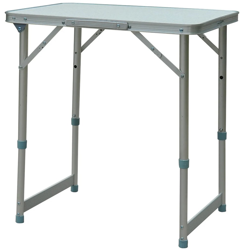 Outsunny Mesa de Campismo Dobrável e Ajustável de 47,5 a 64 cm- Cor: Branco- Alumínio e MDF- 60 x 45 x 64 cm