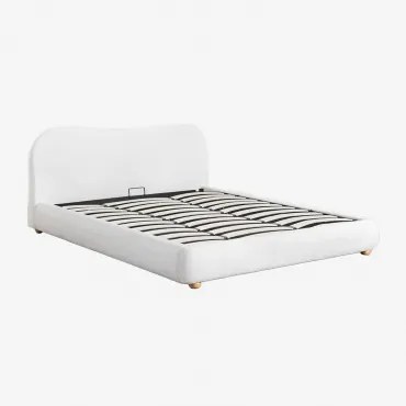 Cama Com Canapé Abatível Estofada Winselet Tecido Pele De Borrego Branco Marfim & 180 X 200 Cm - Sklum