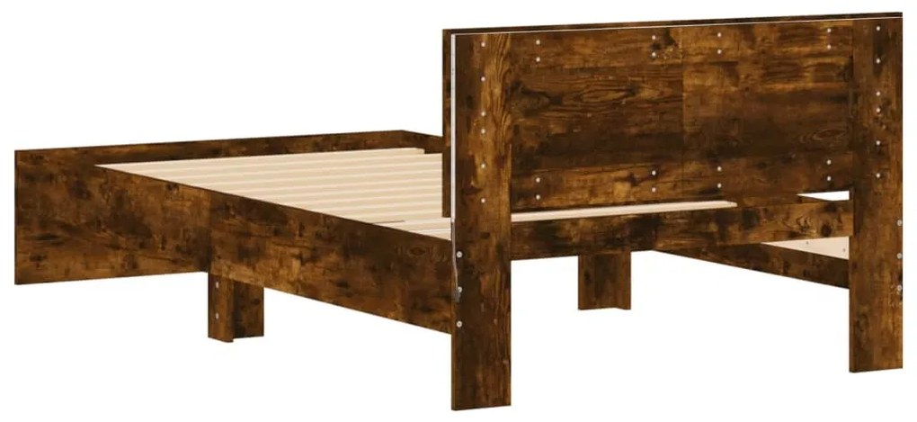 Estrutura cama c/ cabeceira/luzes LED 100x200cm carvalho fumado