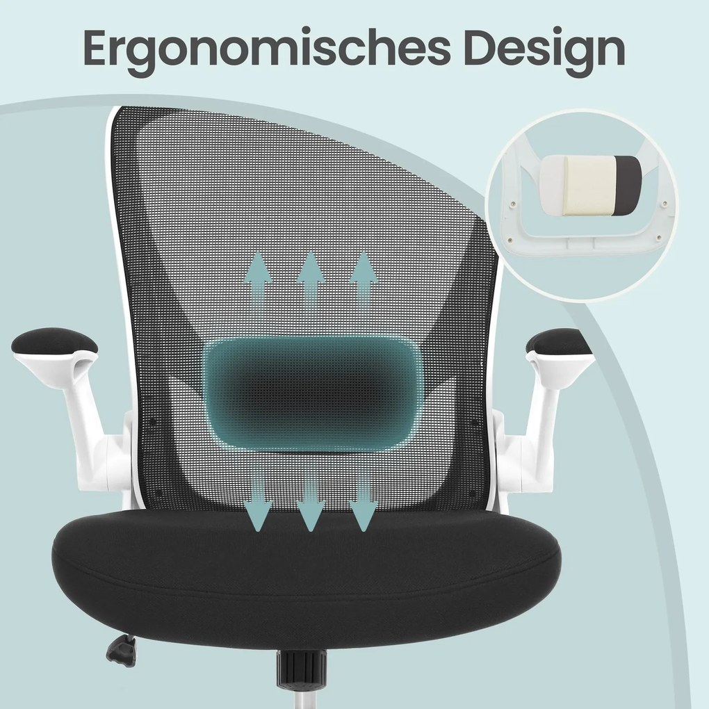 Cadeira de escritório giratória, design ergonómico em malha respirável Preta e branca