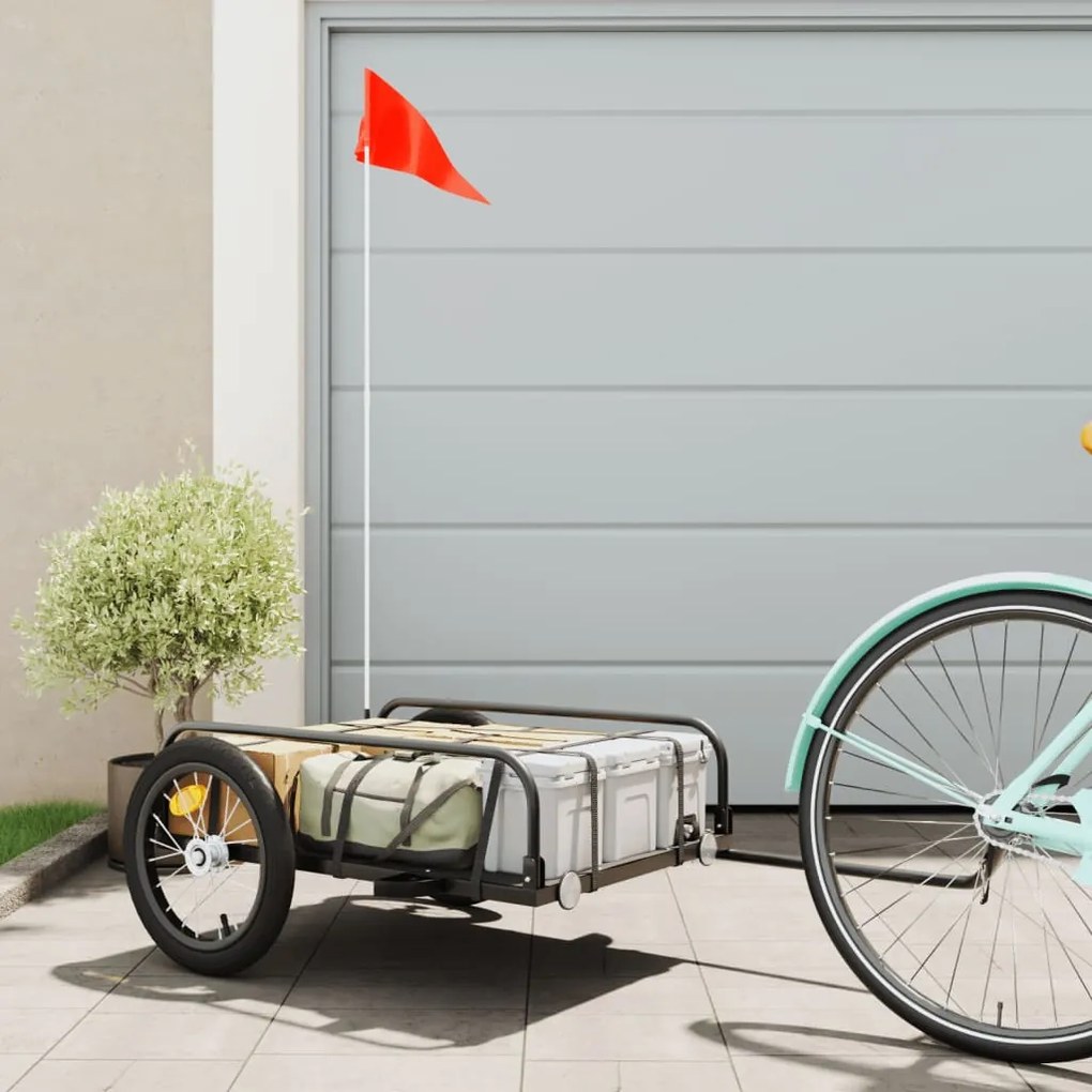 94202 vidaXL Reboque para bicicleta 126x63x34 cm ferro preto