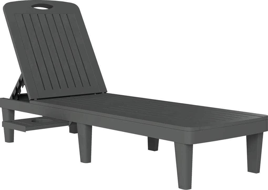 Conjunto de 2 Espreguiçadeiras Reclináveis de Plástico PP com Bandeja Lateral Encosto Ajustável em 5 Posições 192x57x28,5 cm Cinzento