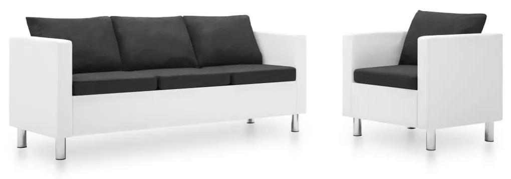 275516 vidaXL Conjunto de sofás 2 pcs couro artificial branco/cinzento-escuro